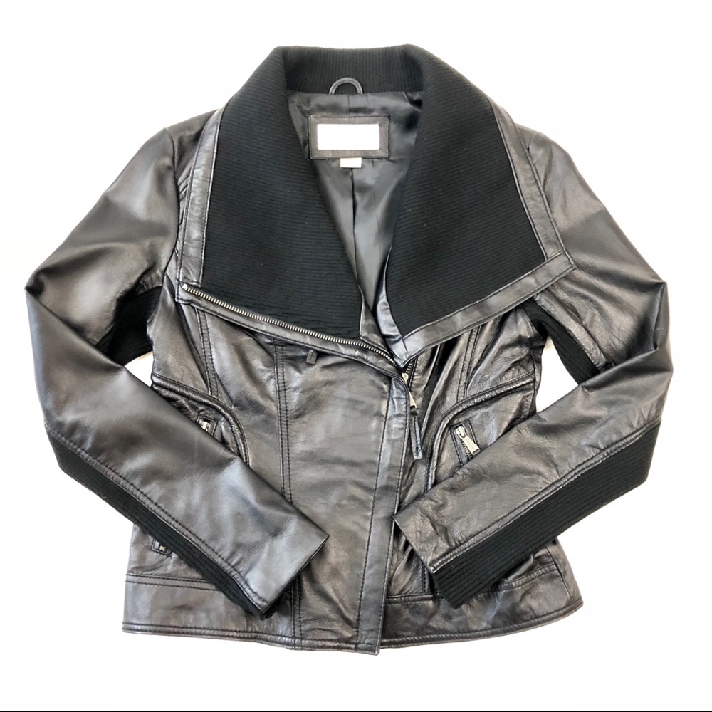 MICHAEL Michael Kors Leather Knit Moto Jacket Sz M